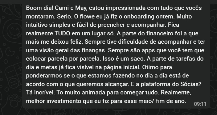 Depoimento de beta tester sobre o onboarding e o financeiro