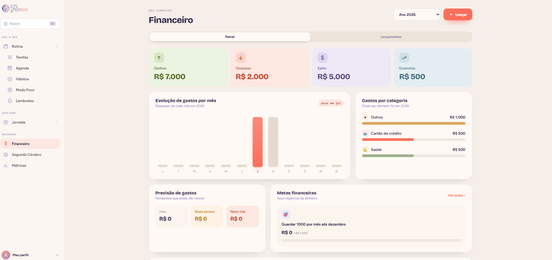 Financeiro do Flowe no computador